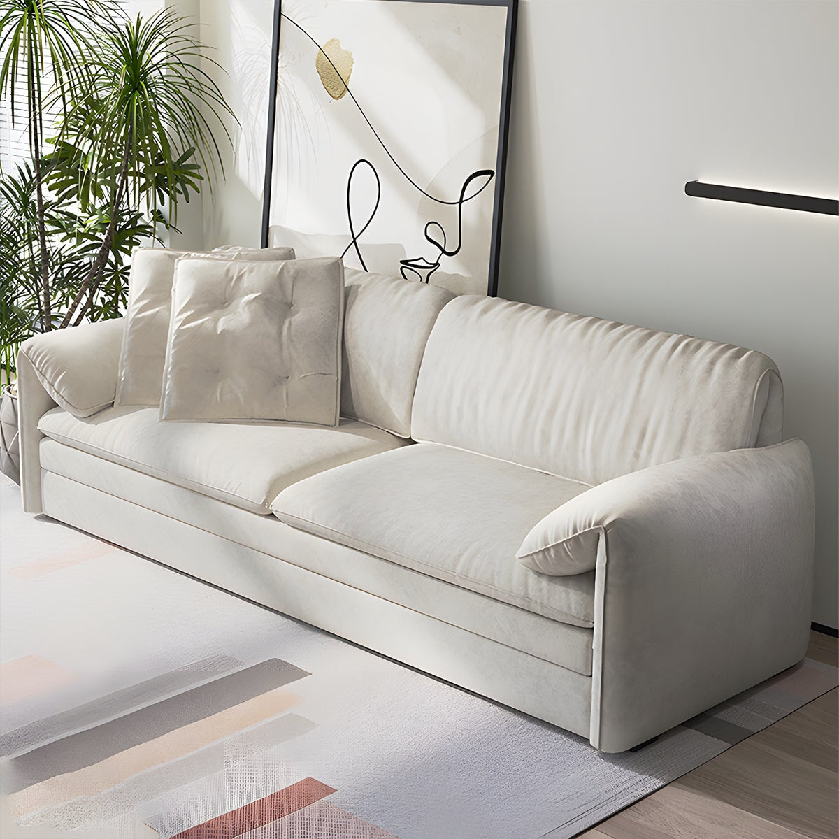 多機能ローソファー ソファベッド 収納スペース スチールフレーム すのこ 羽毛クッション 高密度ウレタンフォーム キャスター付き スエード調生地 ベージュ SF-A6