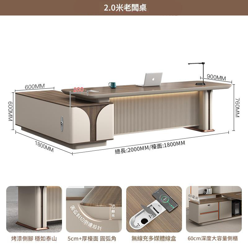 Office Desk, Boss Desk, Simple Modern Light Luxury High-End Desk and Chair Set, Lacquered Presidential Office Furniture, Executive Desk ED-A106