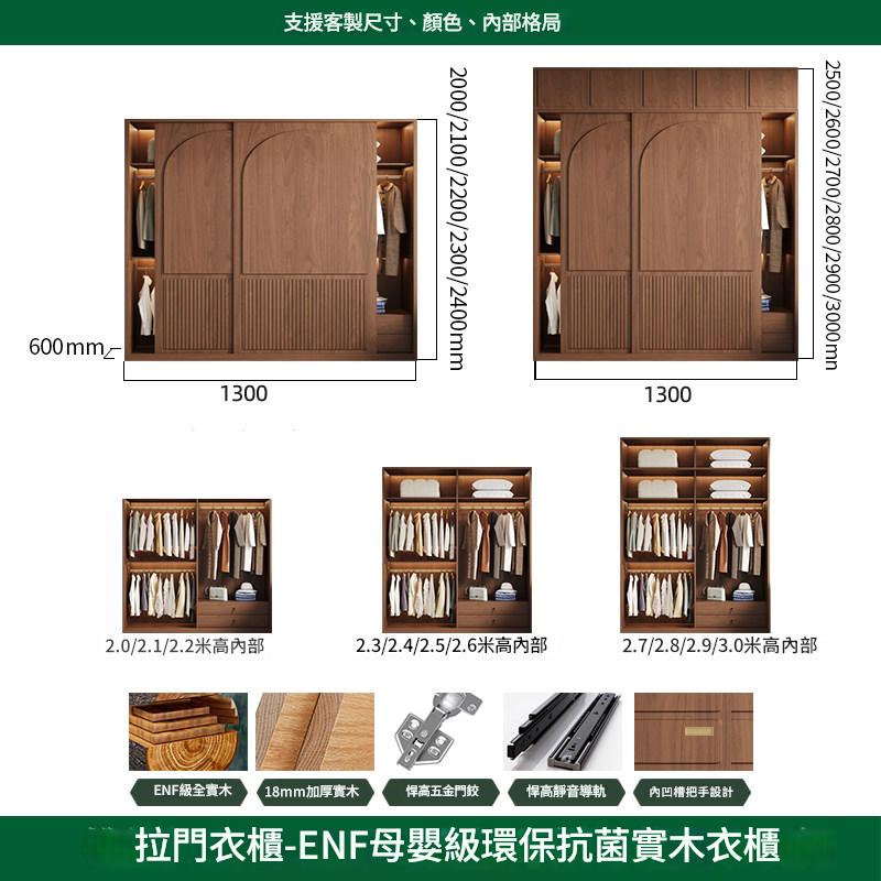 橡木全實木衣櫥移門櫃家用臥室新款法式中古風推拉門胡桃色衣櫃YTG-A02
