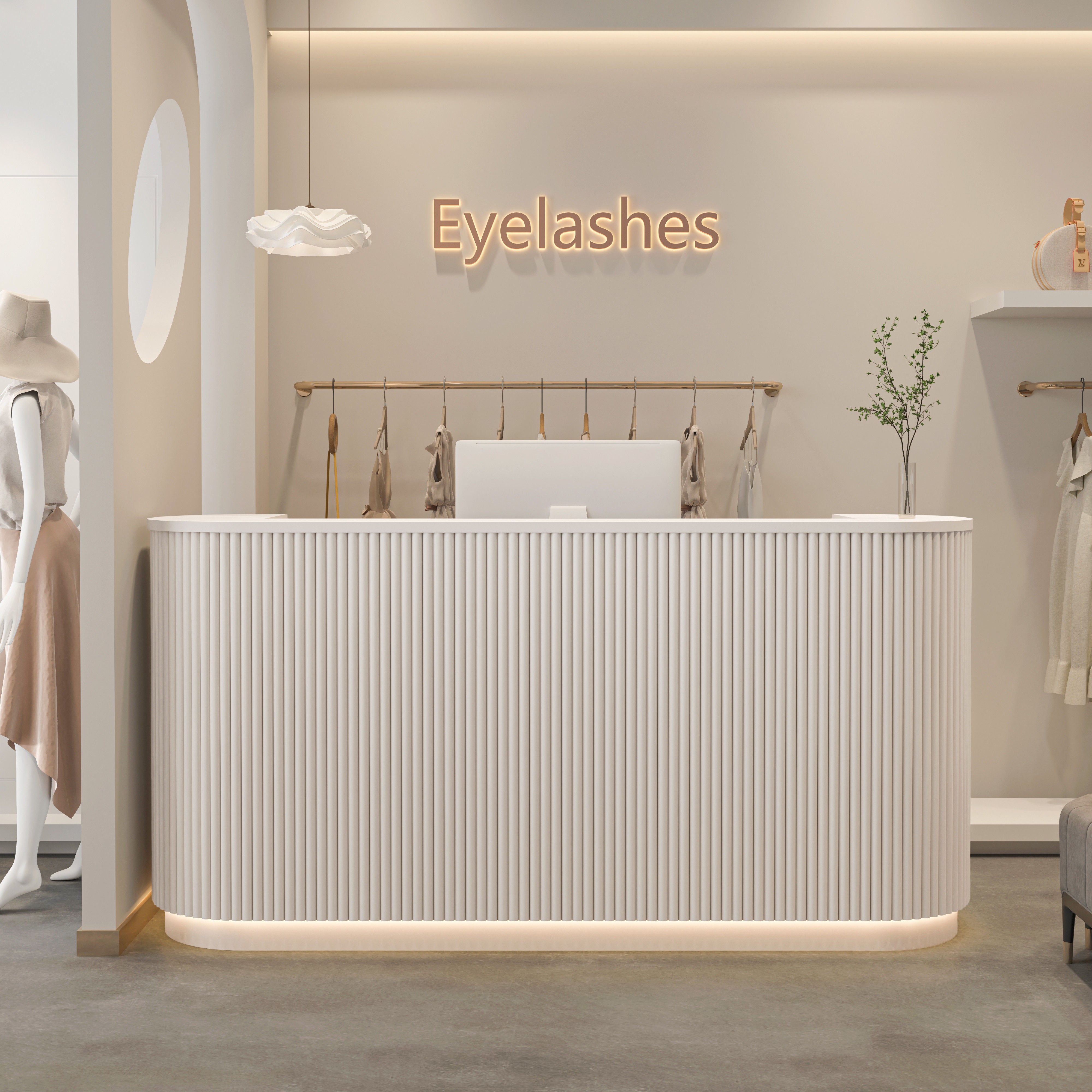 資訊櫃檯、接待台、收銀台、緊湊型、高檔、R 型表面、LED 燈帶、帶頂板、深綠色、可自訂、RD-A52