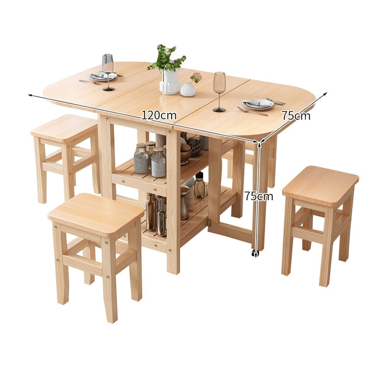 蝴蝶式餐桌,可折疊,松木製成,帶腳輪和鎖,緊湊,自然飾面,DT-A5