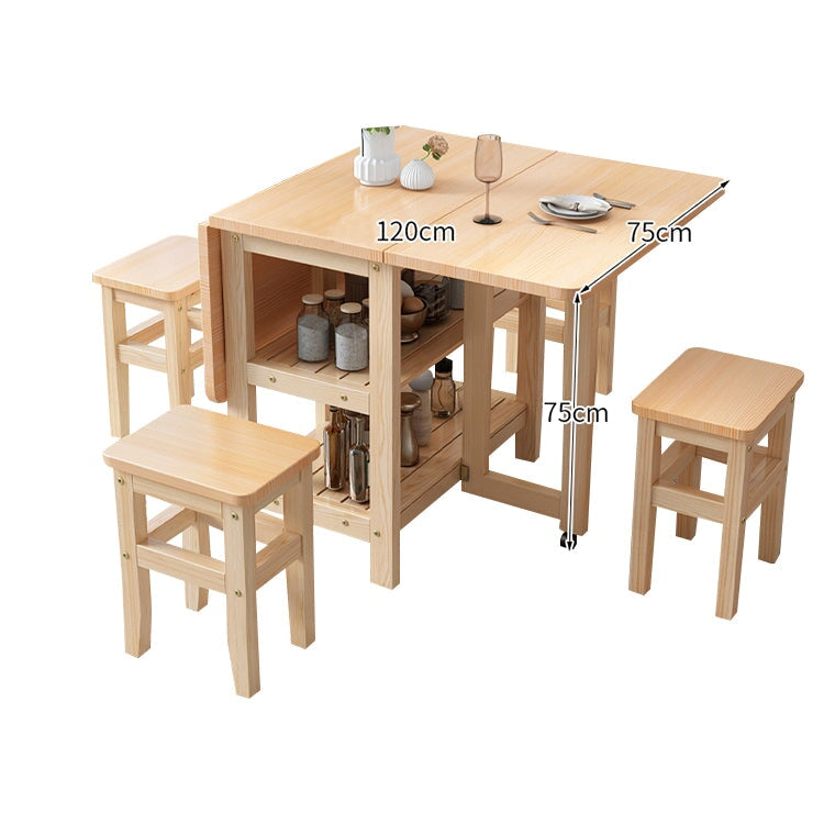 蝴蝶式餐桌,可折疊,松木製成,帶腳輪和鎖,緊湊,自然飾面,DT-A5