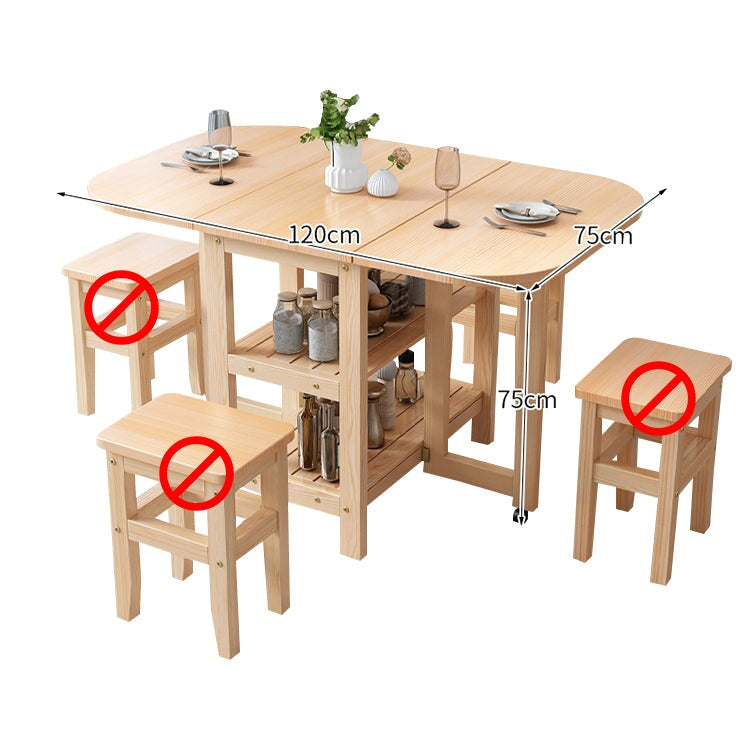 蝴蝶式餐桌,可折疊,松木製成,帶腳輪和鎖,緊湊,自然飾面,DT-A5