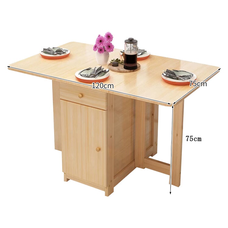 蝴蝶式餐桌,可折疊,松木製成,帶腳輪和鎖,緊湊,自然飾面,DT-A5