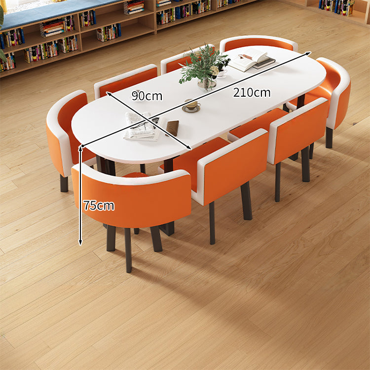 R 飾面碳鋼框架寬桌面大理石紋桌會議桌椅子套裝高回彈聚氨酯柔軟簡約優質白色可客製化 MT-A20