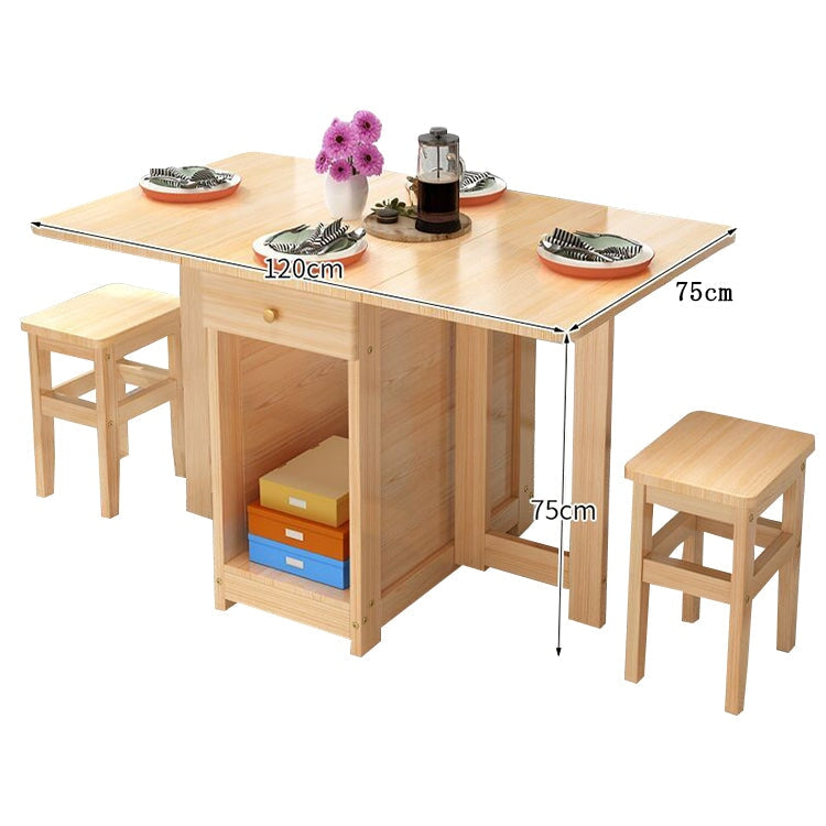 蝴蝶式餐桌,可折疊,松木製成,帶腳輪和鎖,緊湊,自然飾面,DT-A5