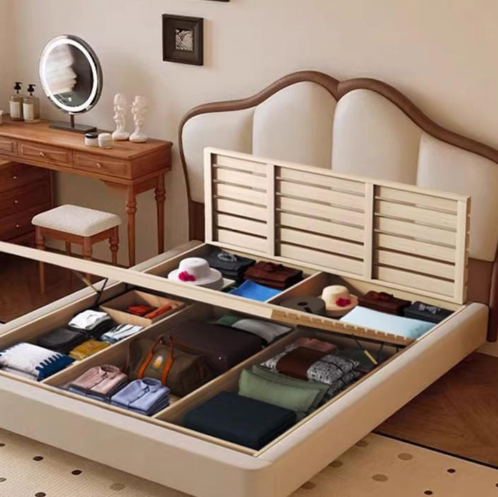 French Vintage Genuine Leather Bed, Internet Celebrity Butterfly Princess Bed, Modern Minimalist Double Bed for Master Bedroom, Storage Bed SRC-A02