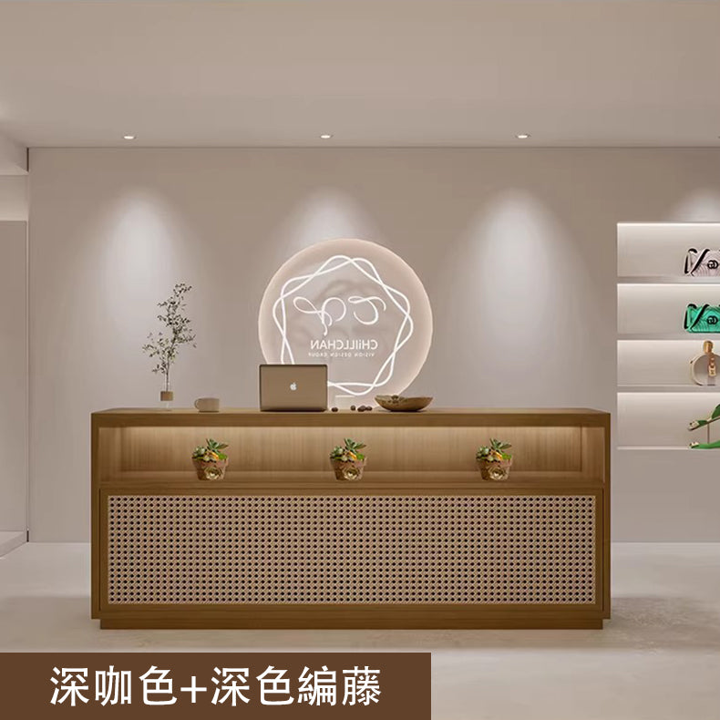接待櫃檯、接待桌、收銀台、日式、自然風格、三聚氰胺貼皮、底座框架、防潮、LED燈、可自訂、RD-A11