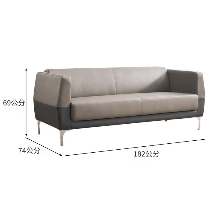 接待沙發、客廳沙發、皮革沙發、接待套裝、木紋飾面、PVC皮革面料、高密度聚氨酯泡棉、天然木框架、寬桌面、不銹鋼材質、簡約現代設計、黑色、棕色、OS-A1