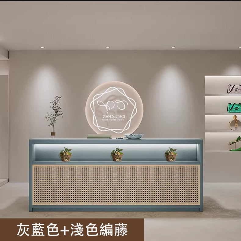 接待櫃檯、接待桌、收銀台、日式、自然風格、三聚氰胺貼皮、底座框架、防潮、LED燈、可自訂、RD-A11