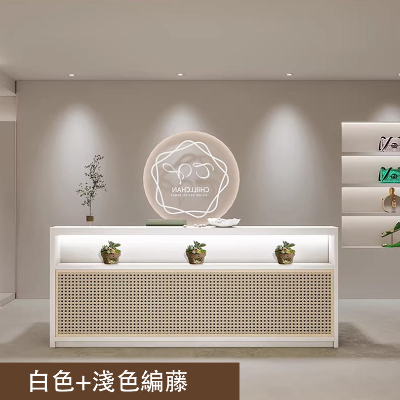 接待櫃檯、接待桌、收銀台、日式、自然風格、三聚氰胺貼皮、底座框架、防潮、LED燈、可自訂、RD-A11