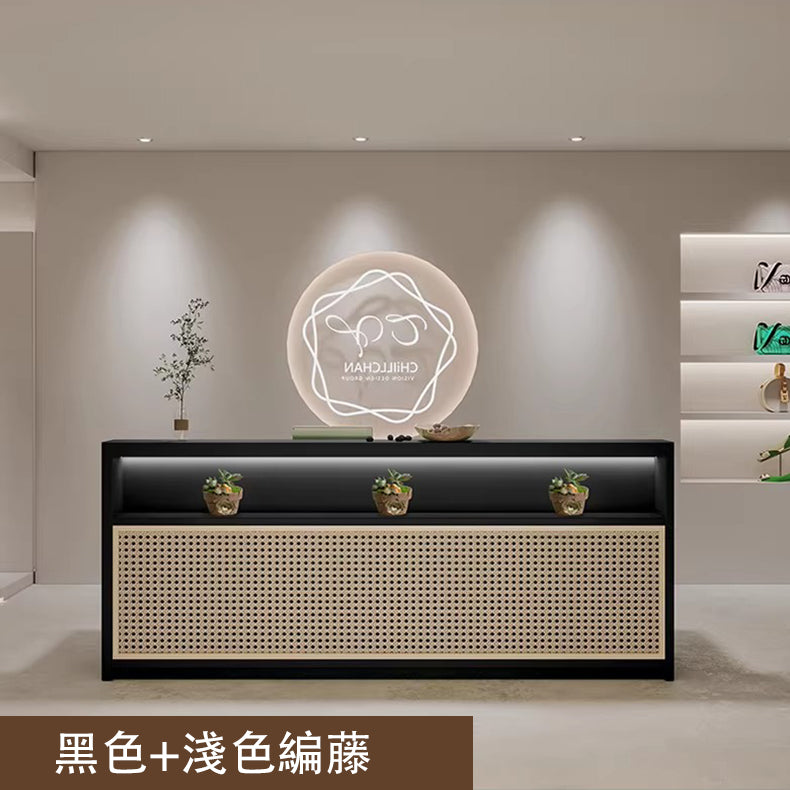 接待櫃檯、接待桌、收銀台、日式、自然風格、三聚氰胺貼皮、底座框架、防潮、LED燈、可自訂、RD-A11
