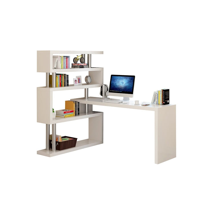 電腦桌 室內辦公桌 環保木 安全無味 四層收納架 厚實耐用 鋼柱 可旋轉 使用方便 實用便捷 白色 可客製化 CD-A12