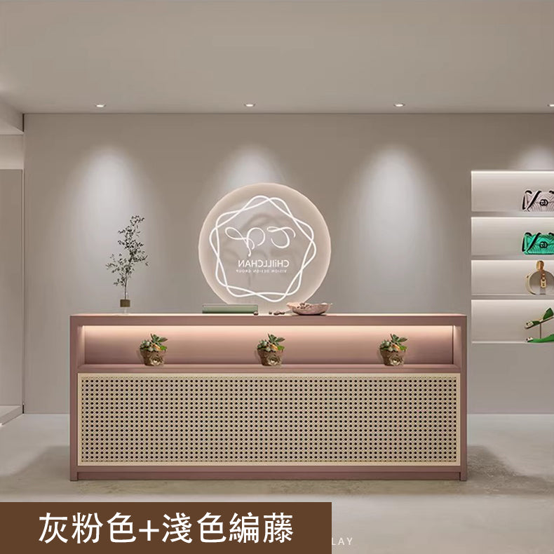 接待櫃檯、接待桌、收銀台、日式、自然風格、三聚氰胺貼皮、底座框架、防潮、LED燈、可自訂、RD-A11