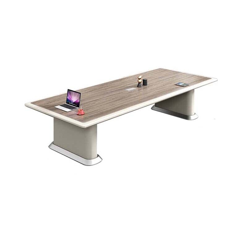 Conference table, office desk, rectangular table, meeting room table, wood grain two-tone design, with cable management holes, melamine laminate, luxurious natural color, customizable, MT-A36