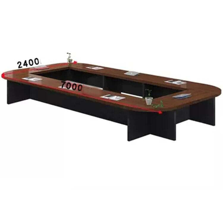 Large conference table, negotiation table, wood grain finish, customizable, rounded corner design, with back panel, available in black, white, and brown, Model MT-A29