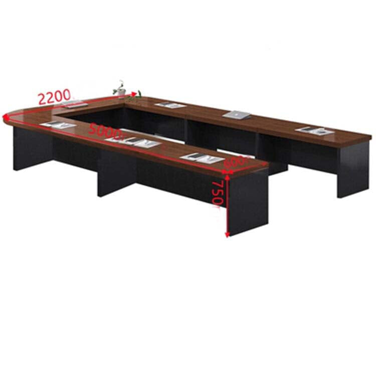 Large conference table, negotiation table, wood grain finish, customizable, rounded corner design, with back panel, available in black, white, and brown, Model MT-A29
