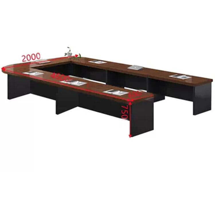 Large conference table, negotiation table, wood grain finish, customizable, rounded corner design, with back panel, available in black, white, and brown, Model MT-A29