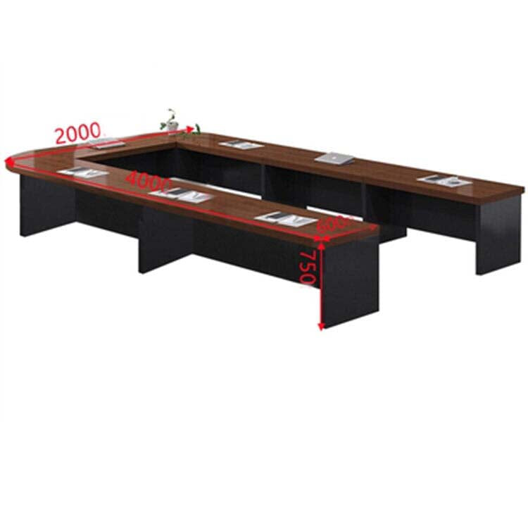 Large conference table, negotiation table, wood grain finish, customizable, rounded corner design, with back panel, available in black, white, and brown, Model MT-A29