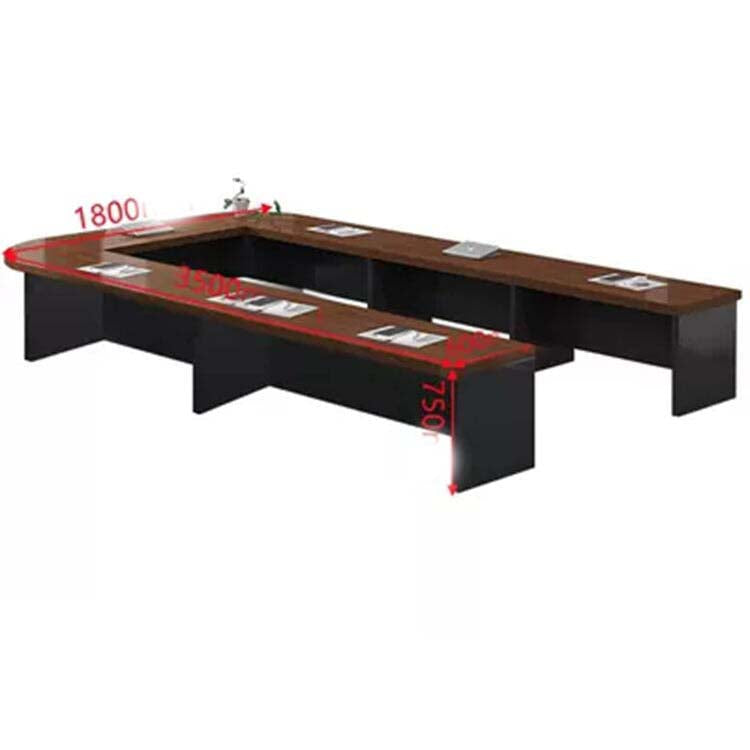 Large conference table, negotiation table, wood grain finish, customizable, rounded corner design, with back panel, available in black, white, and brown, Model MT-A29