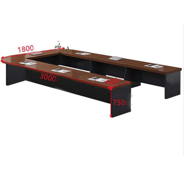 Large conference table, negotiation table, wood grain finish, customizable, rounded corner design, with back panel, available in black, white, and brown, Model MT-A29