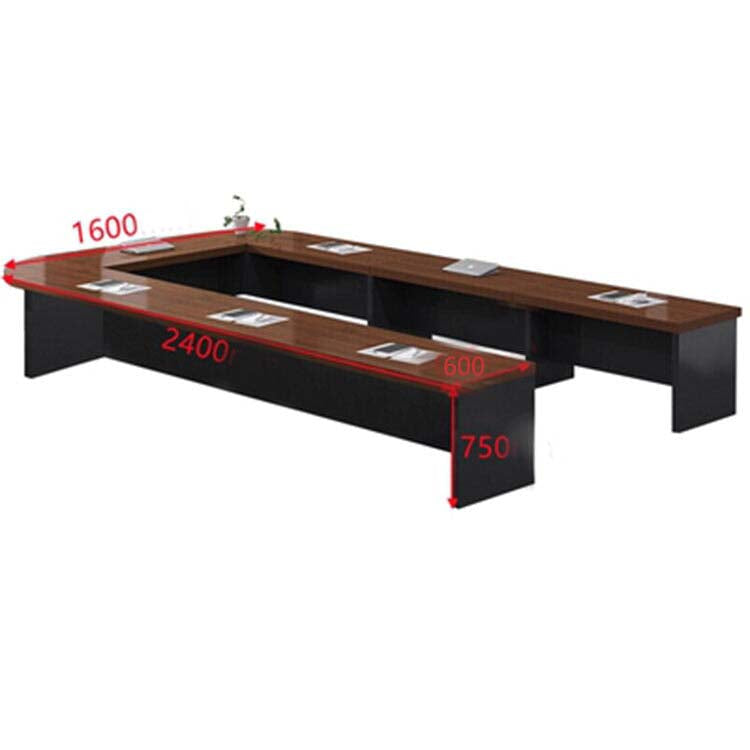 Large conference table, negotiation table, wood grain finish, customizable, rounded corner design, with back panel, available in black, white, and brown, Model MT-A29