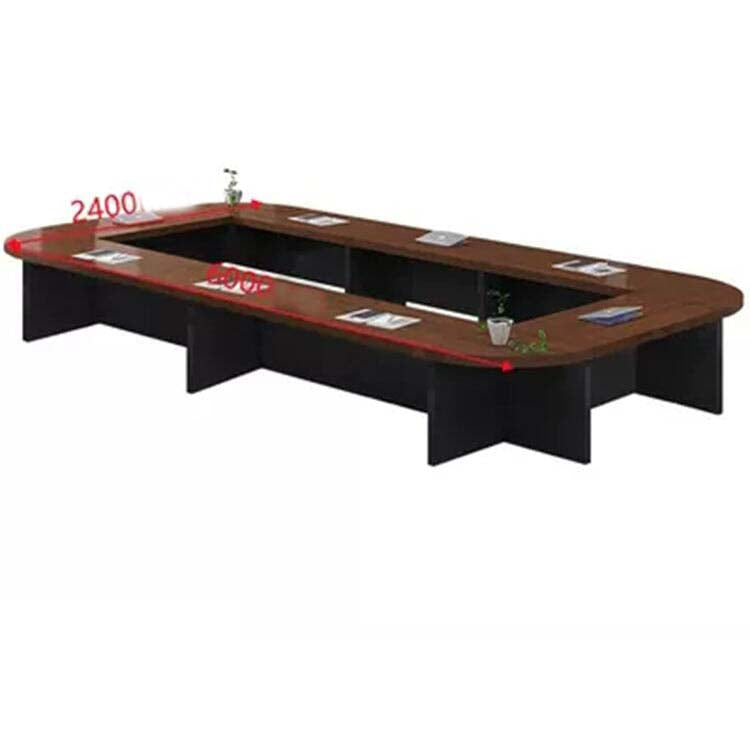 Large conference table, negotiation table, wood grain finish, customizable, rounded corner design, with back panel, available in black, white, and brown, Model MT-A29