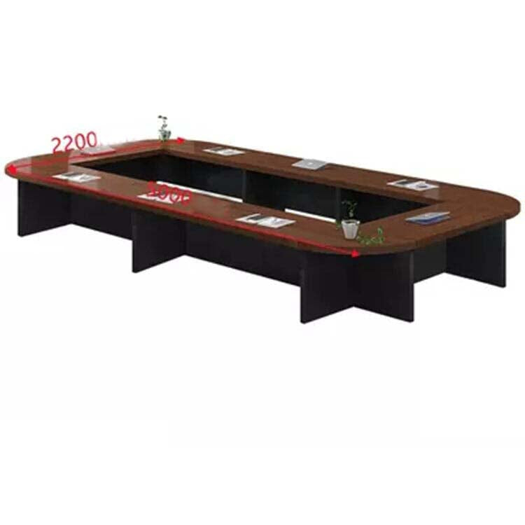Large conference table, negotiation table, wood grain finish, customizable, rounded corner design, with back panel, available in black, white, and brown, Model MT-A29