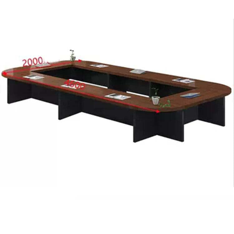 Large conference table, negotiation table, wood grain finish, customizable, rounded corner design, with back panel, available in black, white, and brown, Model MT-A29