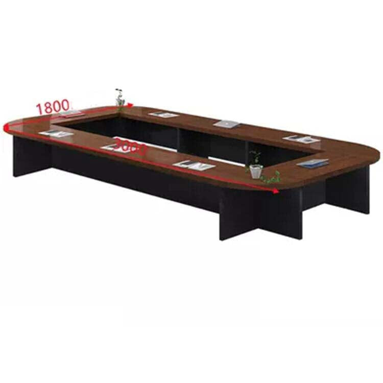 Large conference table, negotiation table, wood grain finish, customizable, rounded corner design, with back panel, available in black, white, and brown, Model MT-A29