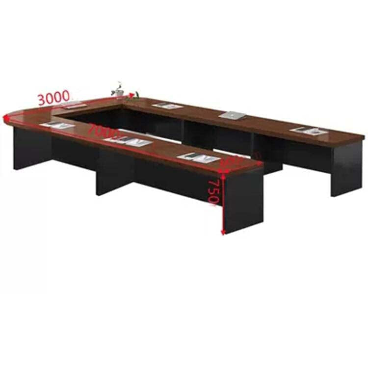 Large conference table, negotiation table, wood grain finish, customizable, rounded corner design, with back panel, available in black, white, and brown, Model MT-A29