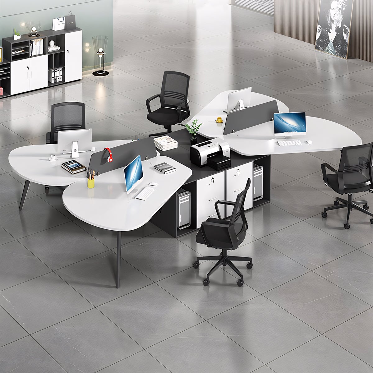 辦公桌、電腦桌、工作台、邊櫃、鋼製桌腳、抽屜、電腦收納、白色、可客製化、OD-A12