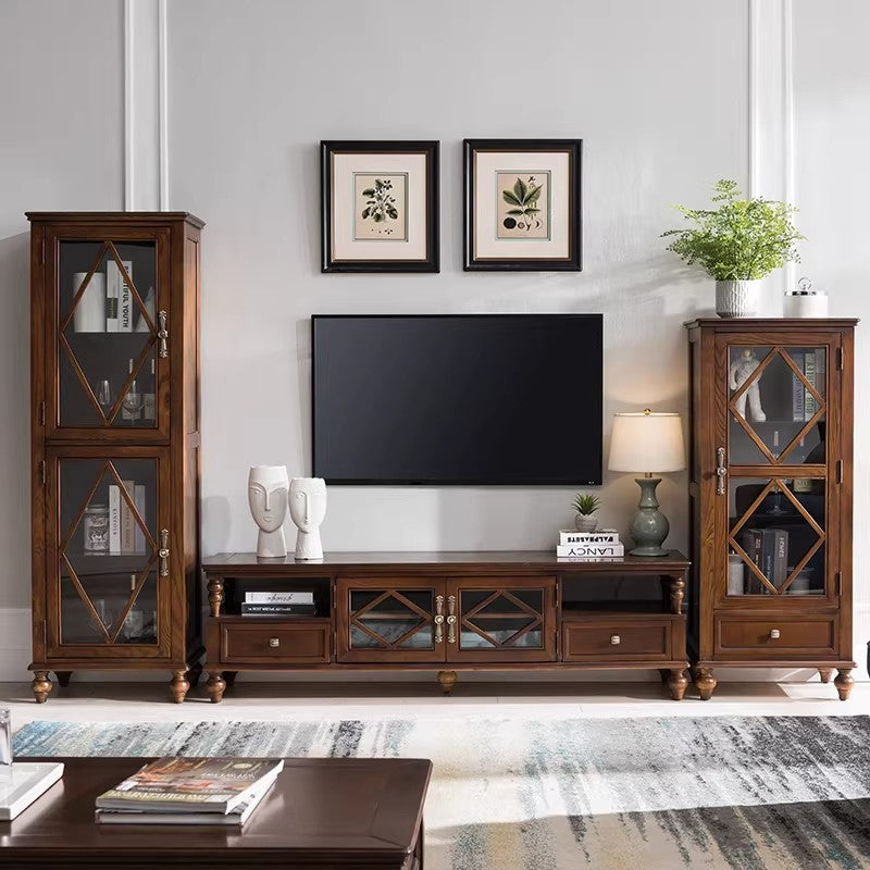 白蠟木實木電視櫃茶几組合美式客廳多功能影視櫃地櫃高低櫃小戶型CJ-A05