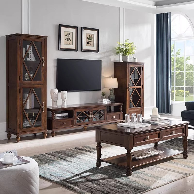 白蠟木實木電視櫃茶几組合美式客廳多功能影視櫃地櫃高低櫃小戶型CJ-A05