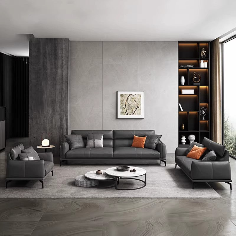 真皮三人位茶几組合套裝時尚簡約現代會客商務接待北歐辦公室沙發