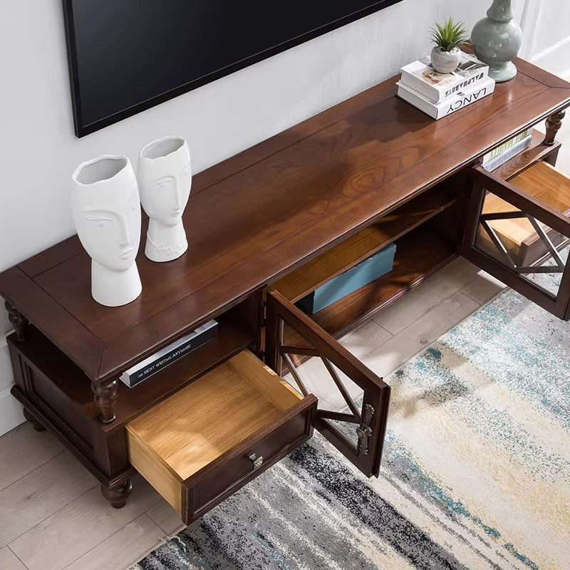 白蠟木實木電視櫃茶几組合美式客廳多功能影視櫃地櫃高低櫃小戶型CJ-A05