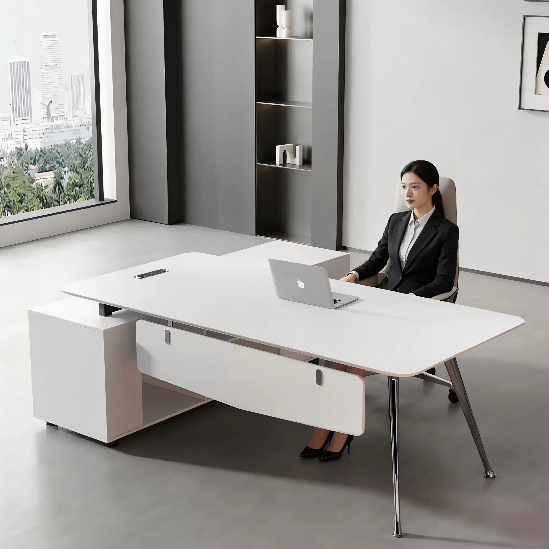 白色老闆桌辦公桌簡約現代辦公室家俱全套總經理主管桌單人設計師ED-A137