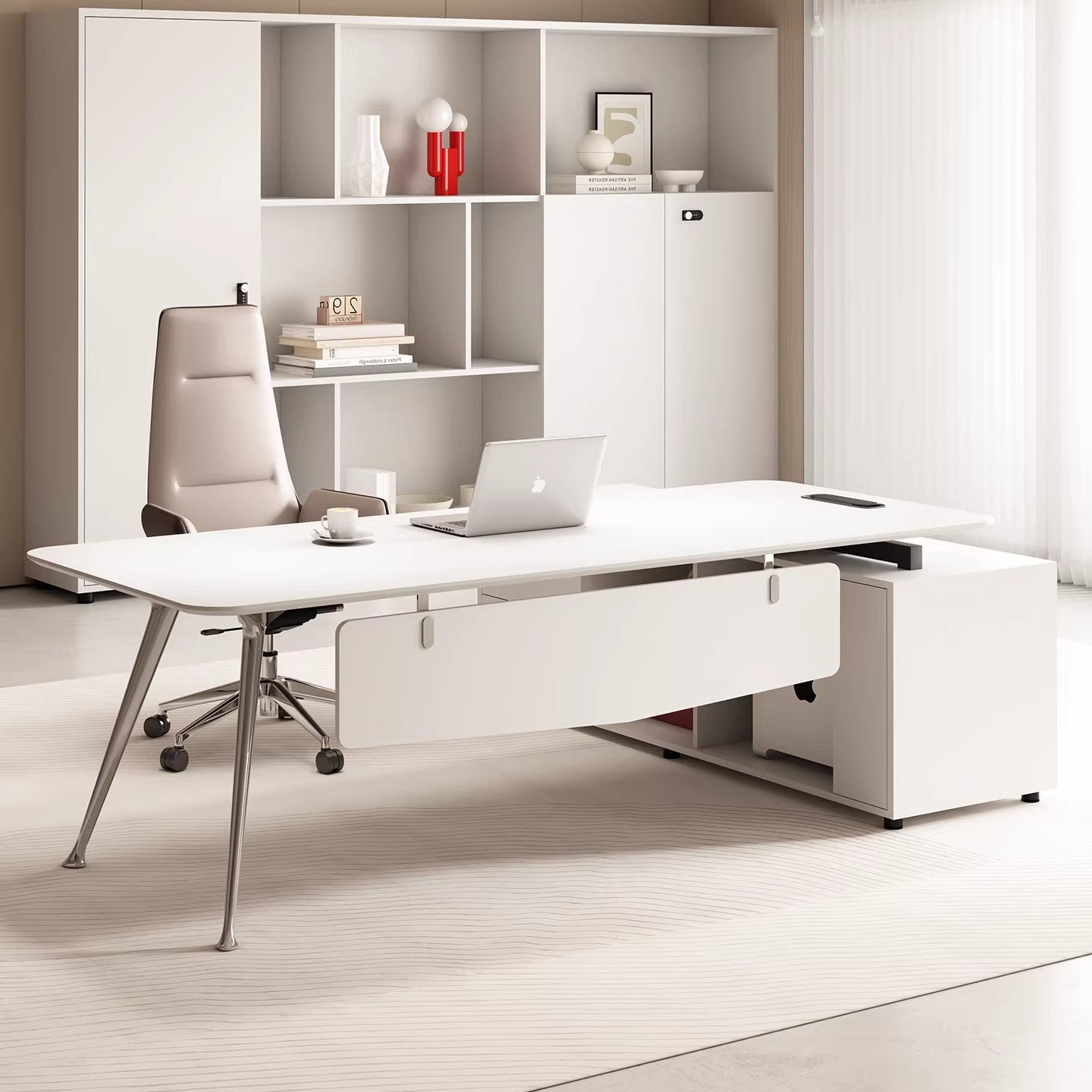 白色老闆桌辦公桌簡約現代辦公室家俱全套總經理主管桌單人設計師ED-A137