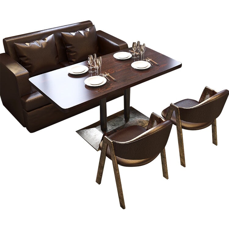 餐廳咖啡桌椅套裝，油鞣皮革和人造皮革面料，圓桌，可坐1-2人，時尚棕色，可定制，CT-A26