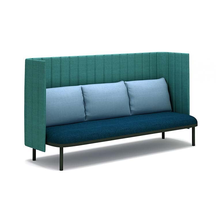 接待沙發、辦公沙發、板式沙發、布藝軟墊、板式結構、鋼製椅腳、高密度聚氨酯泡棉、簡約現代設計、藍色、可客製化、OS-A9