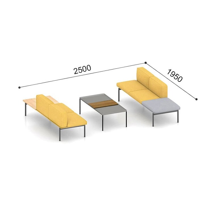 接待套裝，含沙發和茶几，滌綸面料，自由擺放，鋼架結構，聚氨酯泡沫填充，簡約設計，黃色，可定制，OS-A6