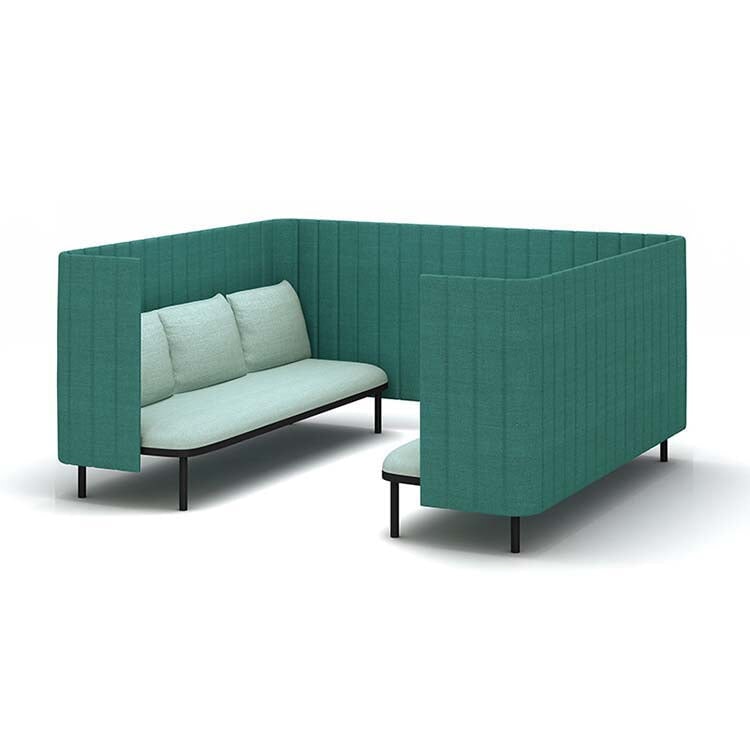 接待沙發、辦公沙發、板式沙發、布藝軟墊、板式結構、鋼製椅腳、高密度聚氨酯泡棉、簡約現代設計、藍色、可客製化、OS-A9