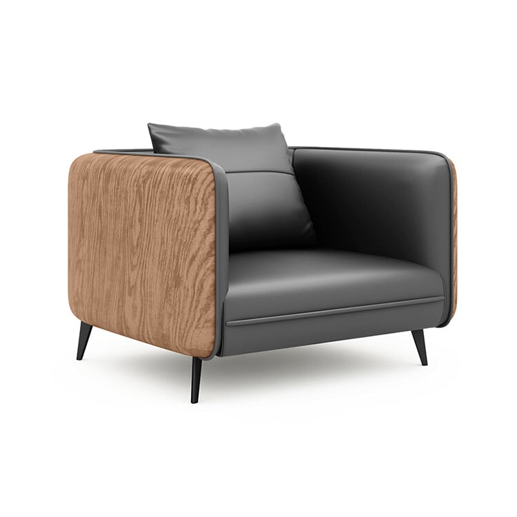 沙發、辦公沙發、接待沙發、接待區沙發、納帕皮革、高密度聚氨酯泡棉、簡約設計、鋼製椅腳、實木框架、灰色、可客製化、OS-A7