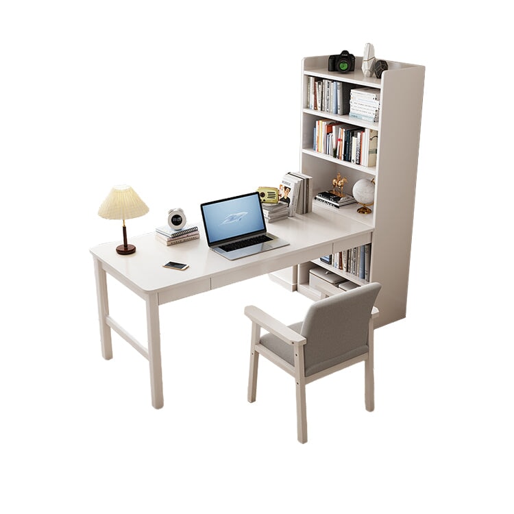 簡易單元桌，時尚附抽屜書桌，天然木邊加工，收納空間，實木，白色，書架，CD-A1