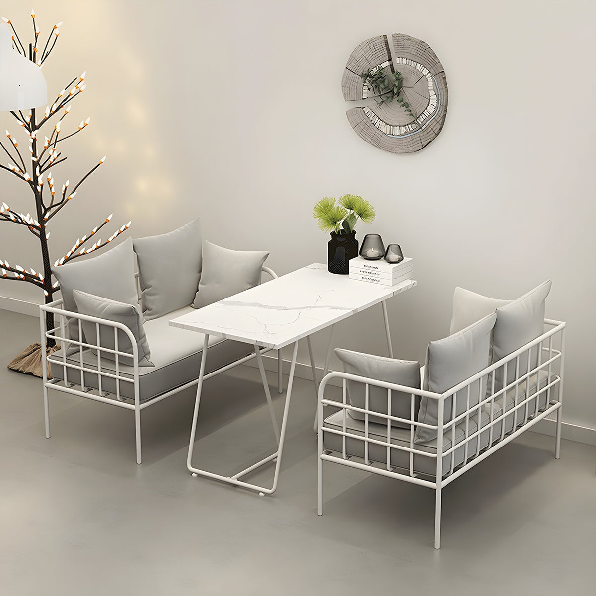 食卓セット　店舗用　業務用　マーブル模様　1人掛け　2人掛け　高密度ウレタンフォーム　シンプル　ホワイト　グレー　カスタマイズ可能　CT-A20