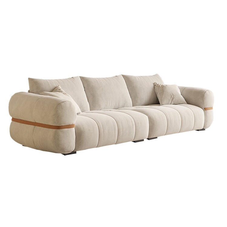 時尚盤腿沙發，地板沙發，仿麂皮聚酯纖維面料，高密度聚氨酯泡沫，乳膠坐墊，天然木框架，織帶，米色，可定制，SF-A7