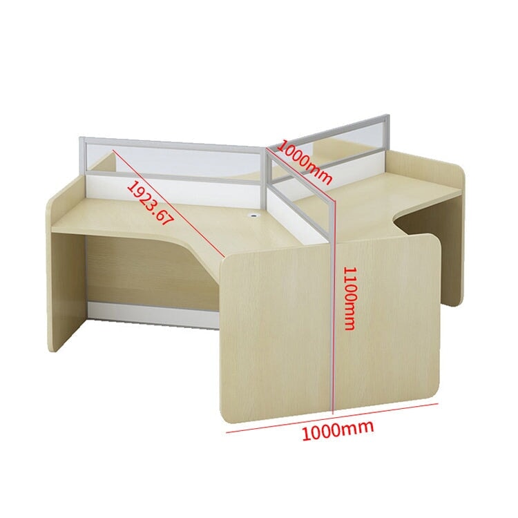 時尚辦公桌，可容納多人，V 型桌面帶隔間，三聚氰胺貼面，鋁合金框架，帶走線孔，楓木白，可定制，OD-A3