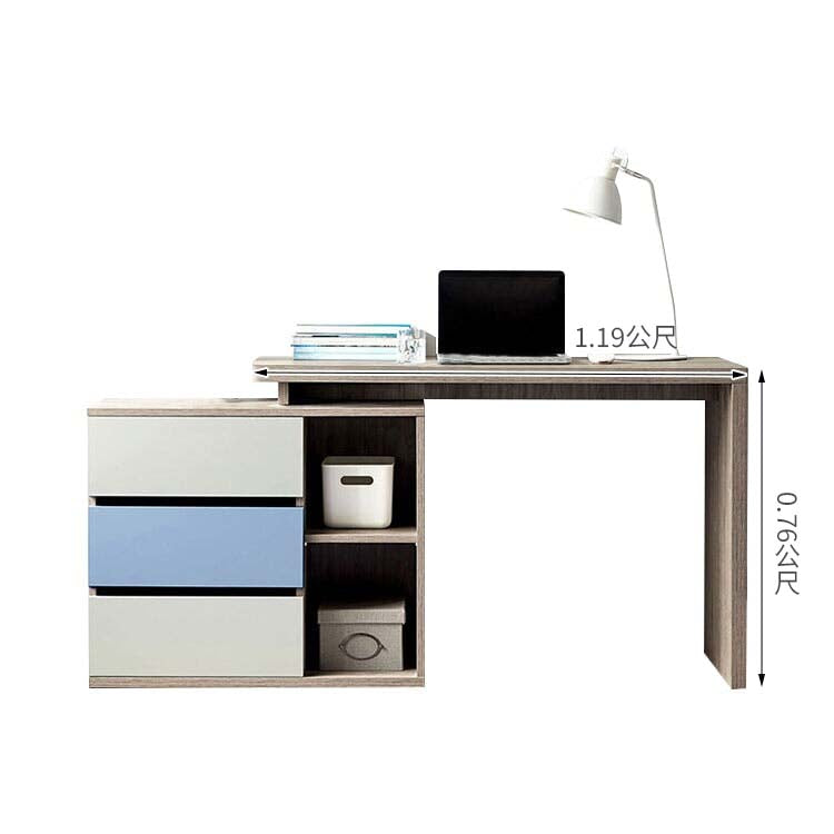 時尚辦公桌，三聚氰胺貼面工作台，可伸縮桌面，側櫃，分類儲物空間，抽屜，開放式儲物空間，黃色，OD-A4