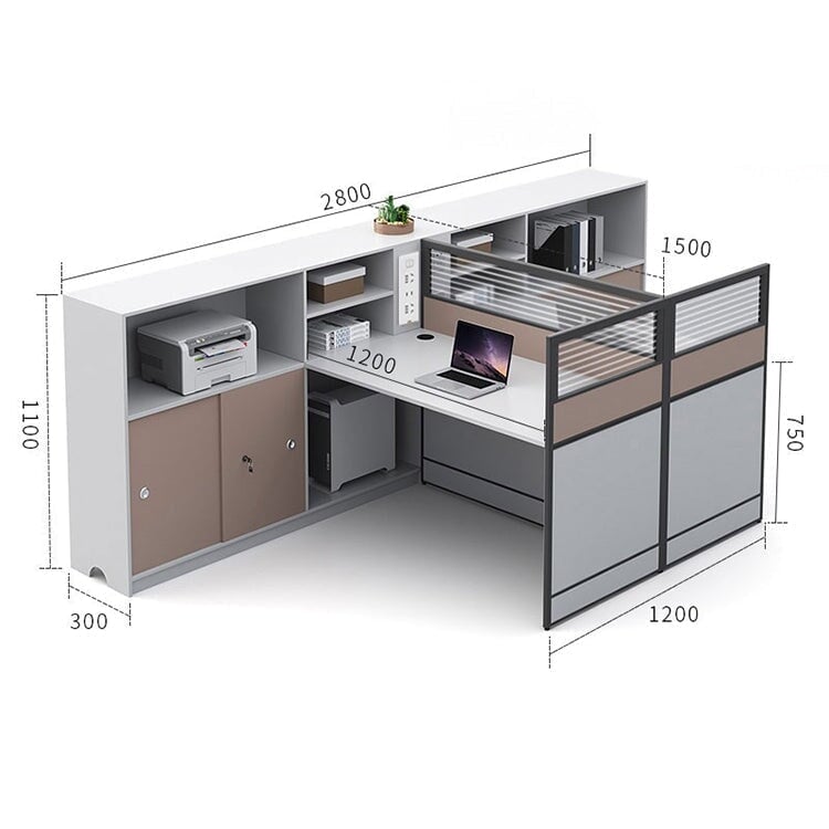 L型辦公桌，簡約設計，三聚氰胺貼面，無線充電器，桌面隔間，側櫃，簡約設計，白色，可客製化，OD-A1