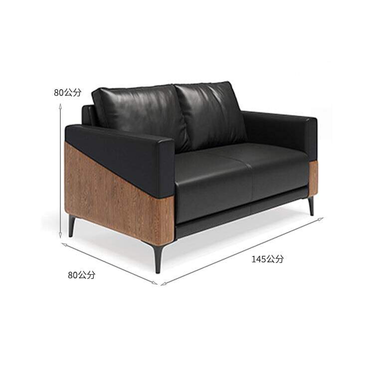 沙發、辦公沙發、接待沙發、人造皮革布料、天然木框架、高密度聚氨酯泡棉、鋼製椅腳、黑色、輕便、可客製化、OS-A10